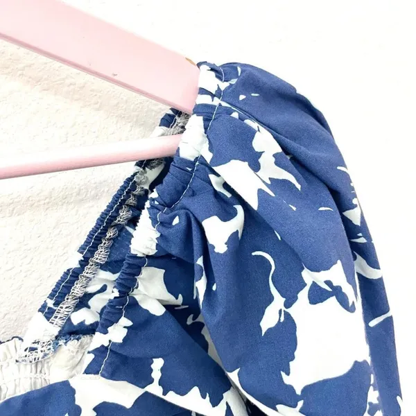 Abercrombie Emerson Poplin Puff Sleeve Midi Dress Blue Floral S Cottagecore Coquette - Image 5