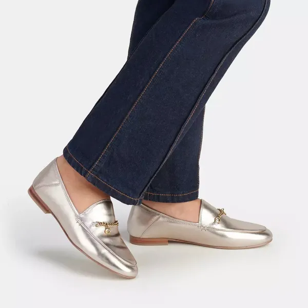 Coach Hanna Loafer Champagne and Gold Metallic Leather Shoes Size 8.5 - Image 3