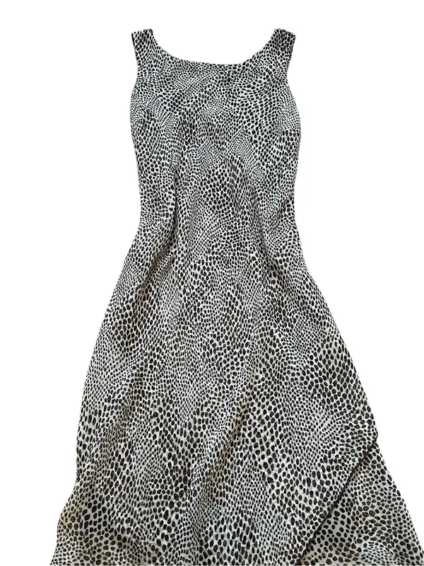 Believe Brown Cream Polka Dot Bias Cut Midi Dress Sleeveless Feminine Party - Image 3