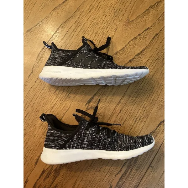 adidas Cloudfoam Pure Women’s Knit Low Top Lace-Up Sneakers Core Black/White - Image 6