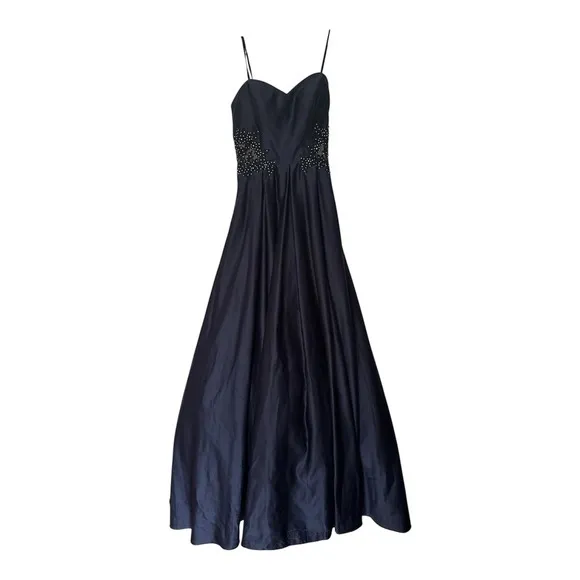 Blondie nite Navy Blue Satin Ball Gown Beaded Lace Waist Formal Evening Dress - Image 8