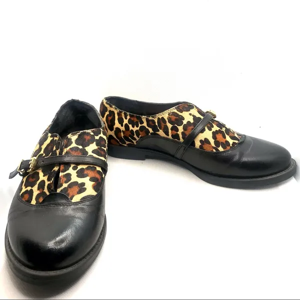 Bella Vita "Reese" Black Leather And Animal Print Fur Slip On Loafer Shoes (6) - Image 3