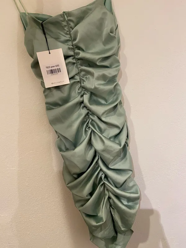 Hello molly light green satin ruched mini dress - Image 4