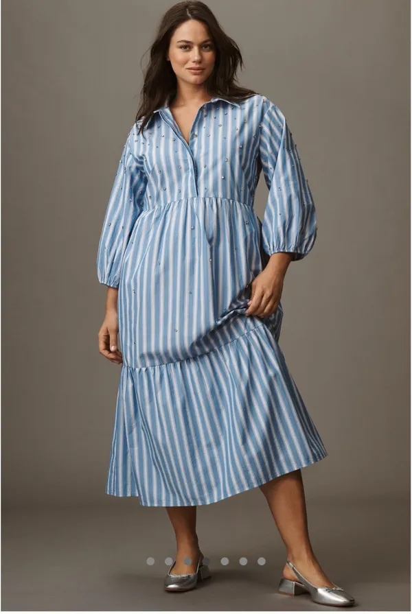 Anthropologie Embellished Striped Tiered Maxi Dress NWT - Image 4
