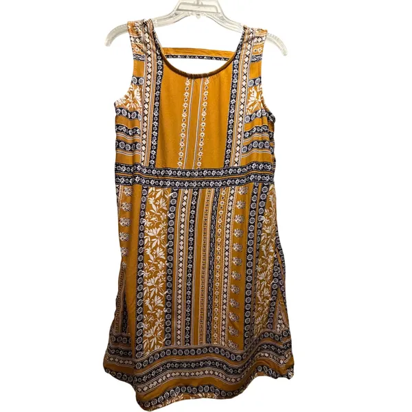 Maurices Mustard Yellow Floral Tile‎ Print Sleeveless Shift Dress Back Cutout M - Image 2
