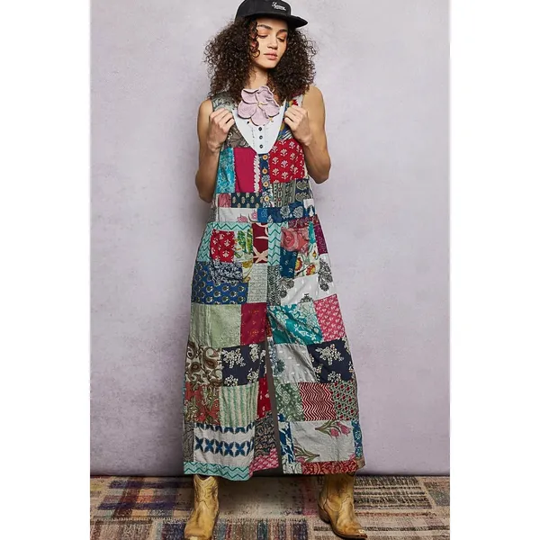 POL Sleeveless Patchwork Wide Leg Jumpsuit - Large‎ - Image 2