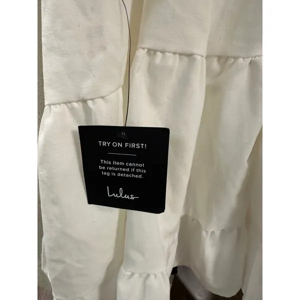 NWT Lulus White Linen-Blend Tiered Tie-Strap‎ Mini Dress - Size Large - Image 3