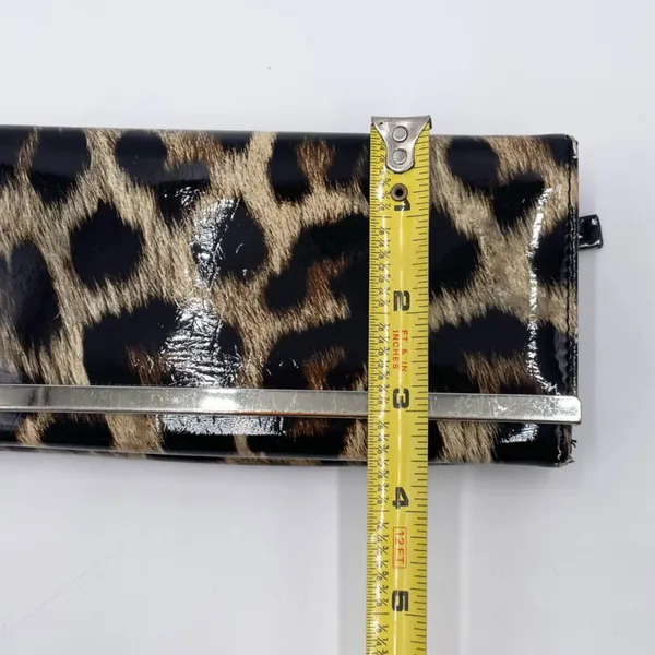 Women's Leopard Print Faux Patent Leather Organizational Foldover Wallet Clutch - Image 12