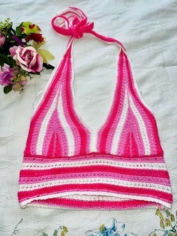 Hollister Pink crochet Halter Top - Image 4