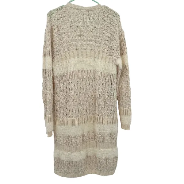 Lovestitch Size Small Cardigan Cream Open Front Duster Long Sleeve‎ Chunky Knit - Image 2