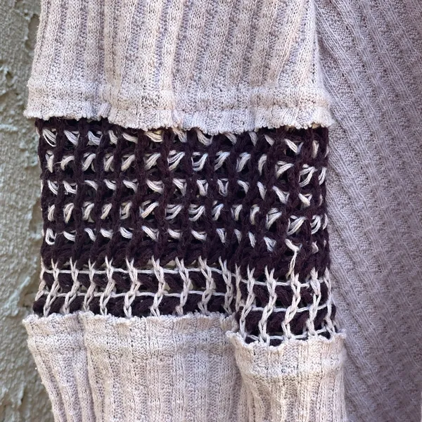 Free People Oversized Crochet Detailing Top Thermal Waffle Knit Mock Neck Size S - Image 9