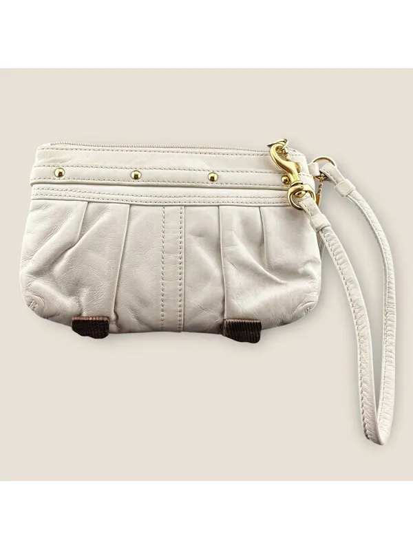 Vintage Coach Hampton Ergo Pleated White Leather Wristlet - Image 3