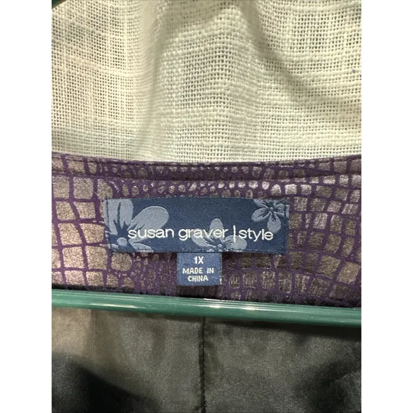 Susan Graver Style purple Croc Embossed Faux Leather Zip Front Jacket Womens 1X - Image 2