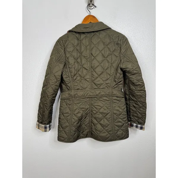 Burberry Brit Belted Quilted Green Jacket‎ with Nova Check Lining Size Xsmall - Image 2