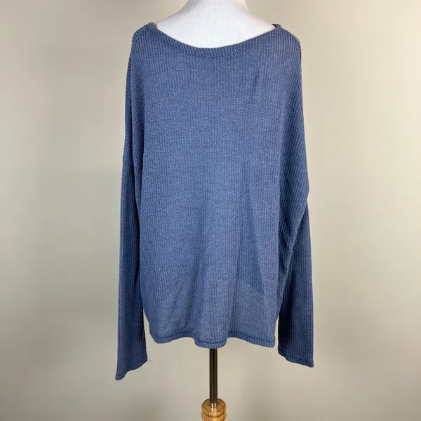 American Eagle Top Womens XL‎ Blue Knit Tie Front Button Up Long Sleeve V-Neck - Image 6