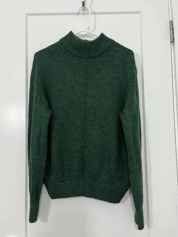 Aerie Medium Forest Green Ribbed Mock Neck Pullover Sweater - Image 3