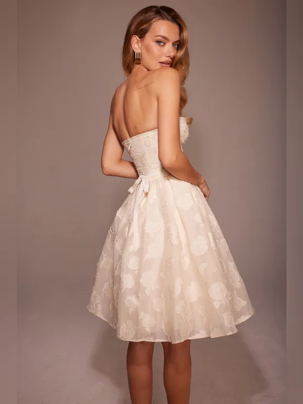 House of CB Saige Vintage Cream Floral Strapless Mini Dress L - Image 8