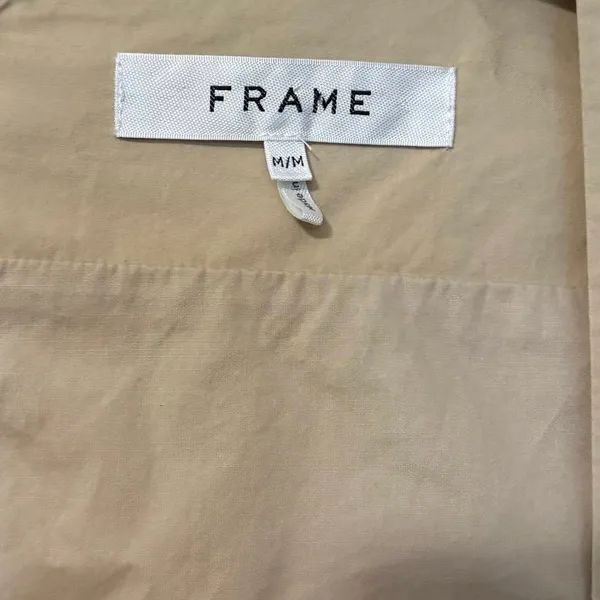 Frame 100% Cotton Khaki Pebble Puff Sleeve Nina Mini Dress Size Medium - Image 3