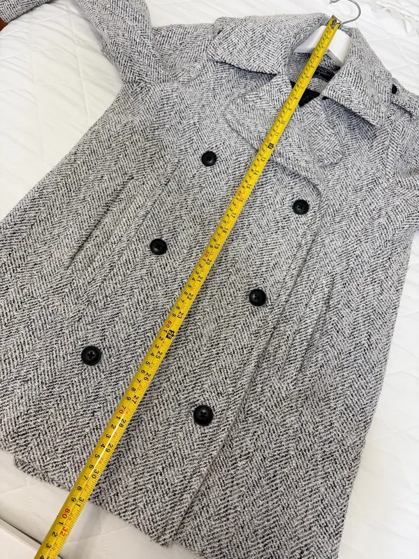 Abercrombie & Fitch Gray Herringbone Double Breasted Peacoat Quiet Luxury Preppy Career S - Image 7