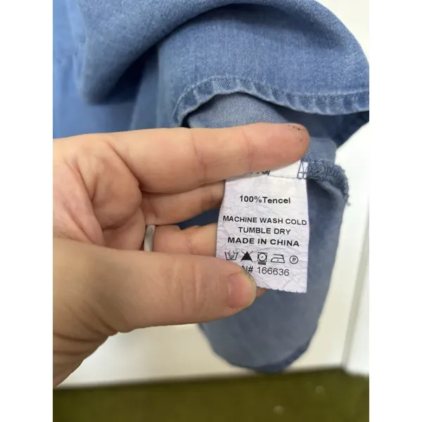 Anthropologie Kindred Chambray Embroidered Denim Mini Dress S Ruffle Hem Prairie - Image 8