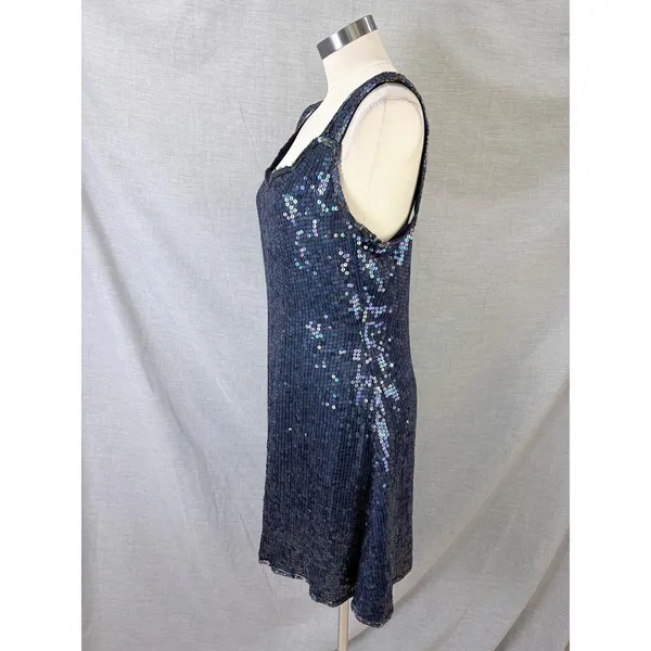Vintage Expressions Silk Sequin Mini Dress Iridescent Blue Party Dress 12‎ - Image 13