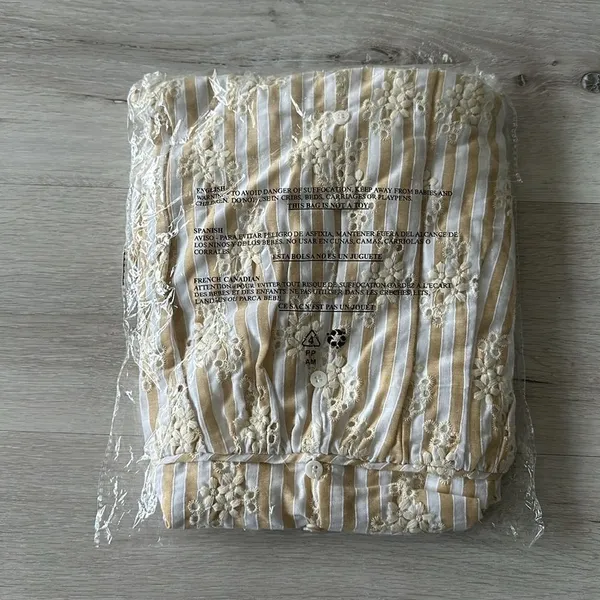 Lulus Sunny Crush Striped Embroidered Mini Dress Beige/Ivory M NWT IN PACKAGE - Image 9