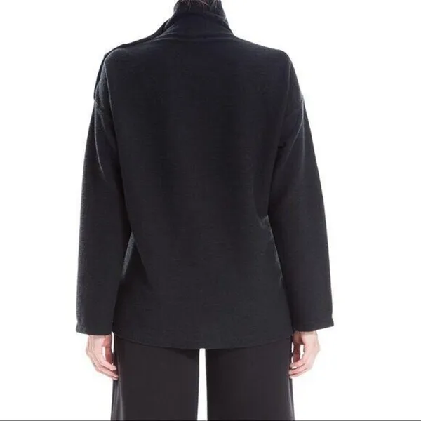 Max Studio Womens Top‎ L Black Mock Neck Button Sleeve Minimalist Quiet Luxury - Image 15