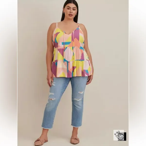 Torrid Challis Tiered Tie-Front Cami in Multi Geo 2X - Image 2
