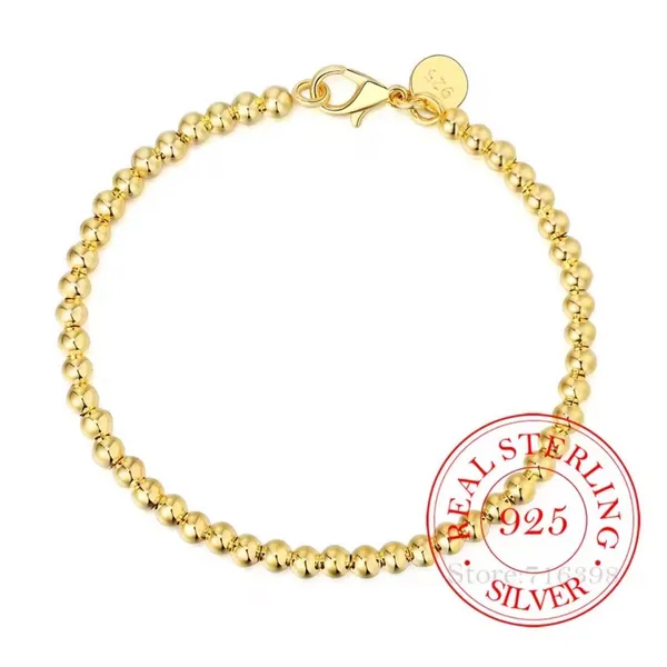 4mm Bead Ball Bracelet Minimalist Jewelry | Yellow Gold‎ Plated Sterling Silver - Image 7