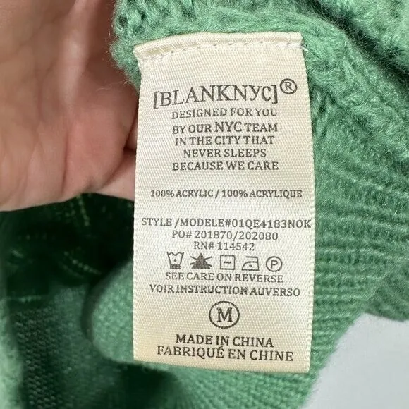 BLANKNYC Women's Size Medium Cream Green‎ Colorblock Cable Knit Sweater NWOT - Image 5