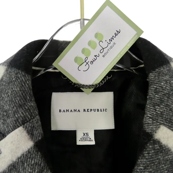 Banana Republic Black & White Plaid Checkered Wool Peacoat Extra Small XS - Image 4