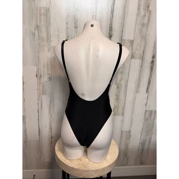 Classic Black Scoop Back Bodysuit | Stretchy Basic Tank One Piece – Size Medium - Image 2