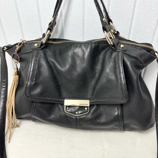 B Makowsky Large Black Genuine Leather Handbag‎ Lombard Satchel - Image 2
