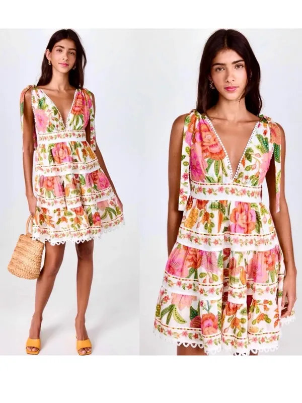Farm Rio Macaw Bloom Off-White Mini Dress - Image 3