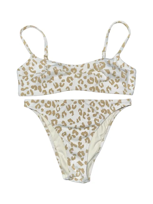 SOLID & STRIPED Women’s Size M Top S Bottom White Gold Leopard Print Bikini - Image 7