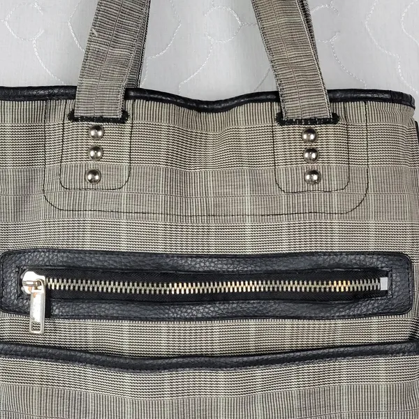 Diesel Women's Tote Gray OS Plaid Check Leather Trim Double Strap Shoulder Bag - Image 11