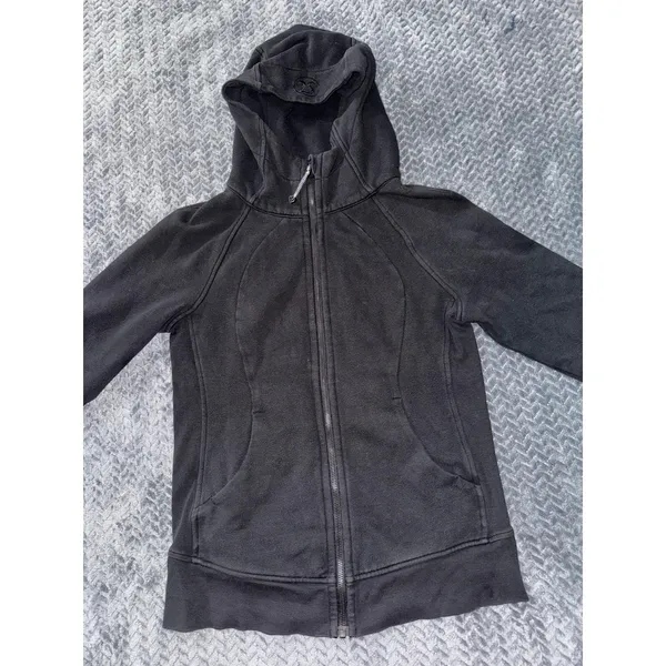 Lululemon Women's Black Full Zip Scuba Hoodie Jacket Thumbholes Size‎ 8 - Image 2