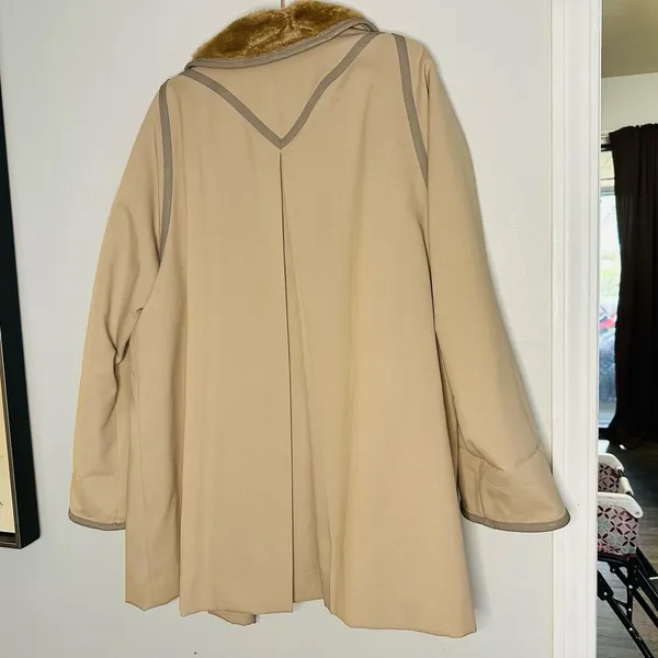 Vintage COUNTRY PACER 80s Faux Fur Brown Lined Turn Button Trench Coat Size M - Image 8