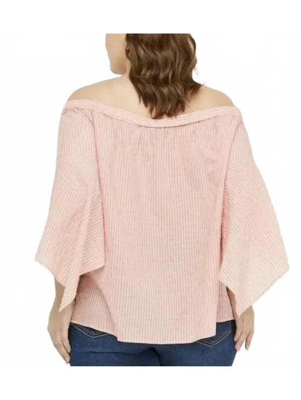 Lane Bryant Pink Orange Stripe Off Shoulder Flared Sleeve Blouse Plus Size 22/24 - Image 2