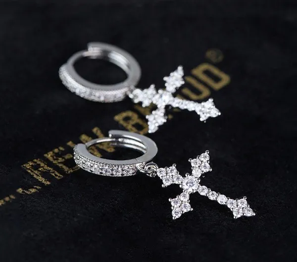 925 Silver Plated Cross Dangle Drop Earrings for Men Women,Punk Hip Hop Earrings - Image 2