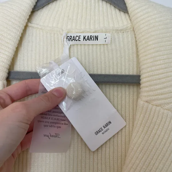NWT Grace Karin Cream Knit Blazer Cardigan L - Image 2