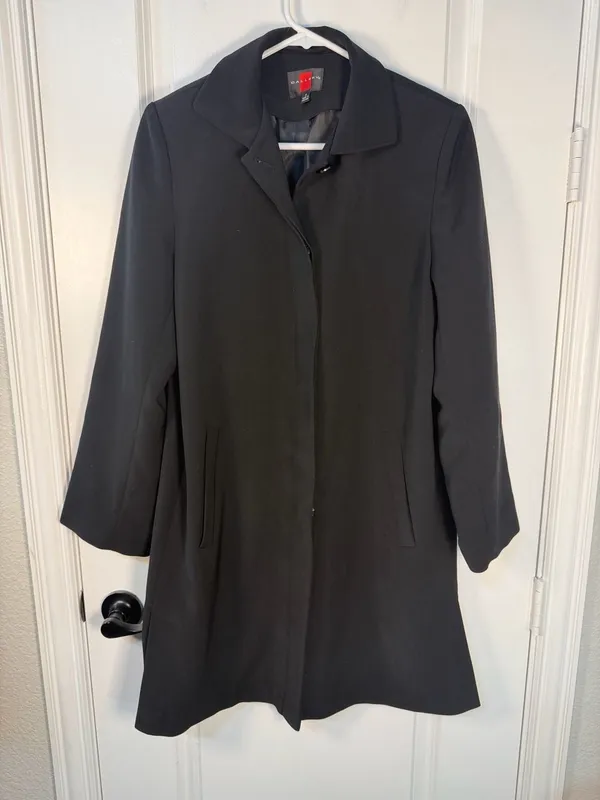 Gallery Black Button-Front Trench Coat Size S - Image 3