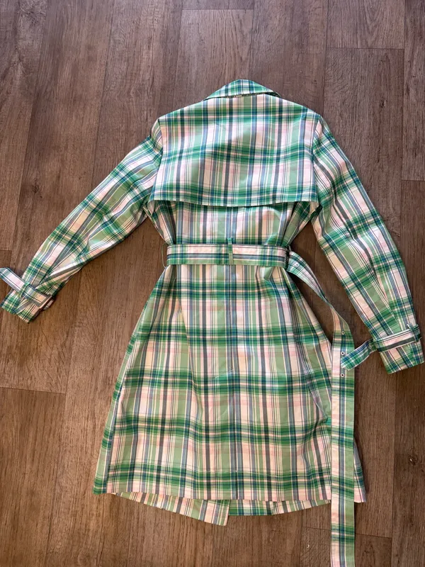 On 34th green plaid trench coat Size M - Image 6