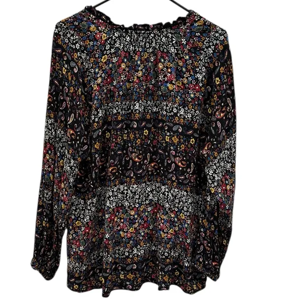 Everleigh Floral Paisley Peasant Blouse Long Sleeve Black Multicolor Womens XL - Image 8