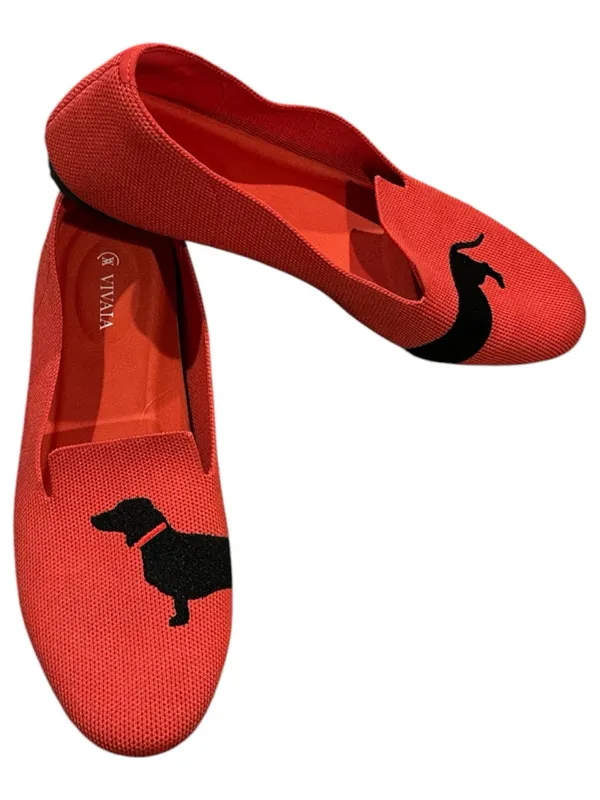 Vivaia Round Toe Audrey Dachschund Dog Ballet Flat Slipon Red Shoes US 10.5 - Image 2