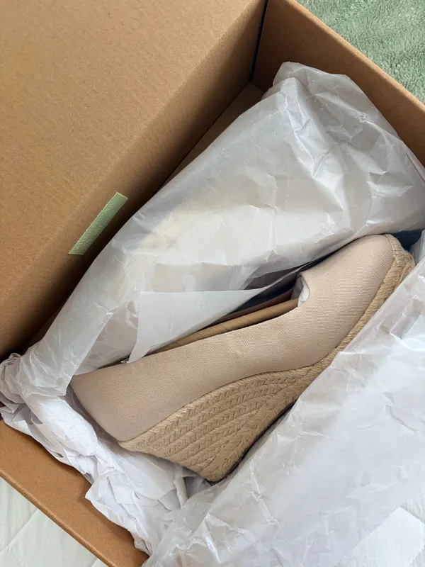 J.Crew Beige Espadrille Wedge Heels Canvas Coastal Resort Nautical Womens Size 7 - Image 3