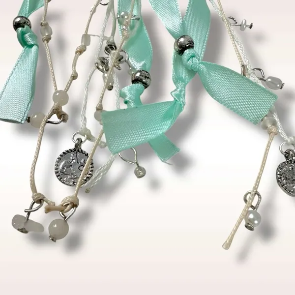 Free People Candy Baby Bow Dangle Earrings Sea Foam Ivory Braid Coquette Mermaid - Image 5