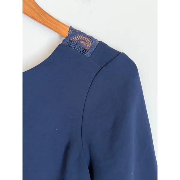 Sezane Louisie Blouse Size 36 US 4 Navy Lace Trim‎ - Image 8