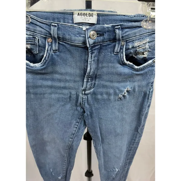 Agolde $148 Women's‎ Sz 27 Sophie Mid-Rise Light Wash Distressed Raw Hem Jeans - Image 2