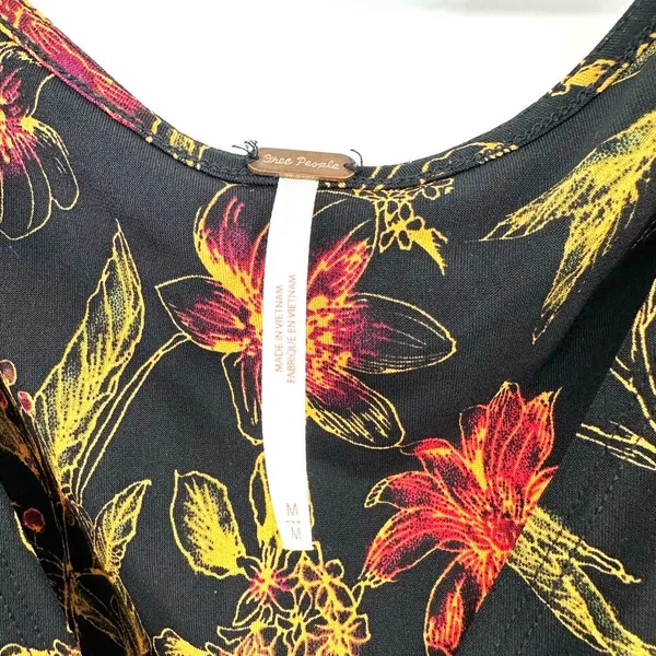 Free People Size M Scoop Neck Long Bell Sleeve Top Black and Yellow Floral Print - Image 4